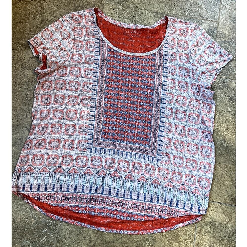 Lucky Brand Persian Bobo Print Short Sleeve Top, Women's size XXL